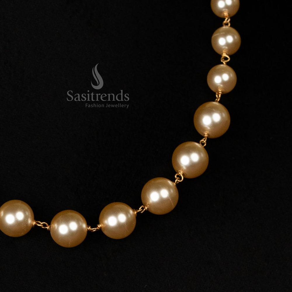 Luxurious micro gold plated short pearl mala necklace radiating vintage charm, featuring a subtle champagne glow and an ethereal pearl chain for an enchanting jewellery masterpiece - Sasitrends