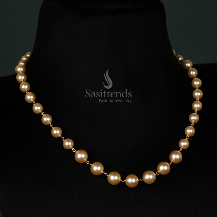 Beautiful Micro Gold Plated Short Pearl Mala Necklace – Elegant Pearl Chain - Sasitrends