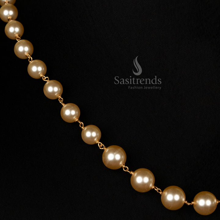 Exquisite micro gold plated pearl mala necklace with a soft ivory sheen, crafted in a traditional design with delicate pearl accents for timeless handcrafted jewellery - Sasitrends