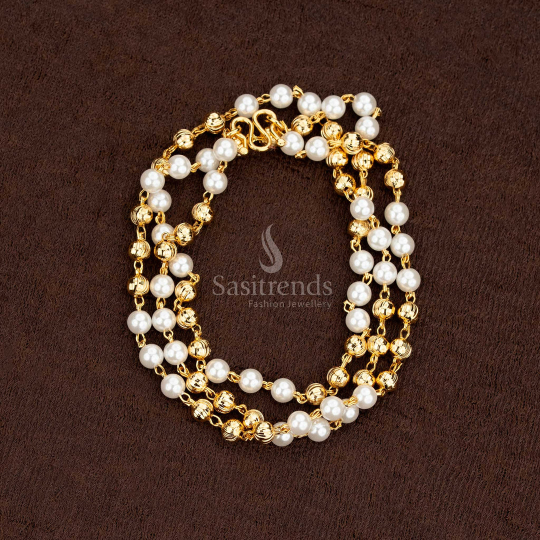 Micro gold plated pearl chain necklace in a traditional Muthu Mala design - Sasitrends