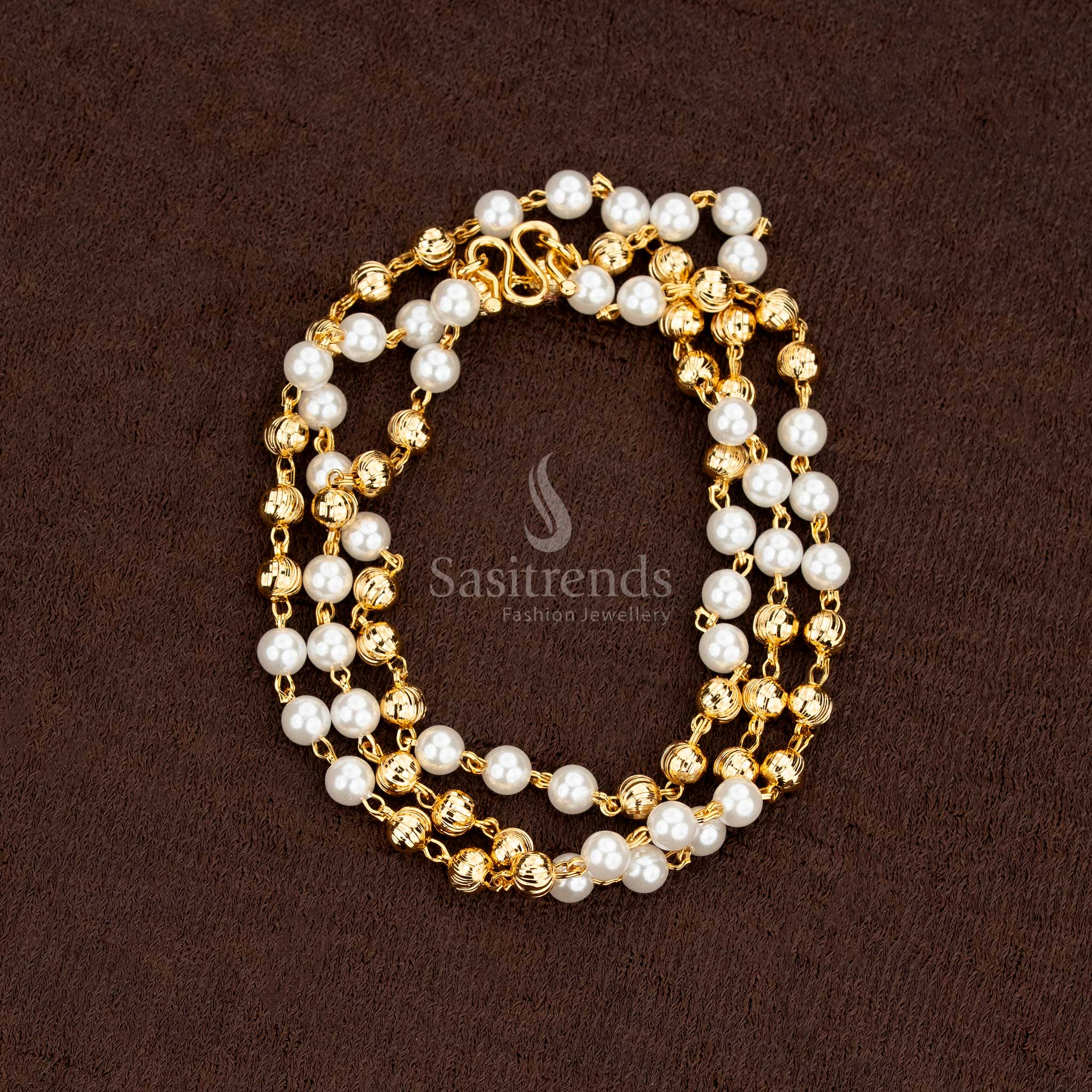 Micro gold plated pearl chain necklace in a traditional Muthu Mala design - Sasitrends