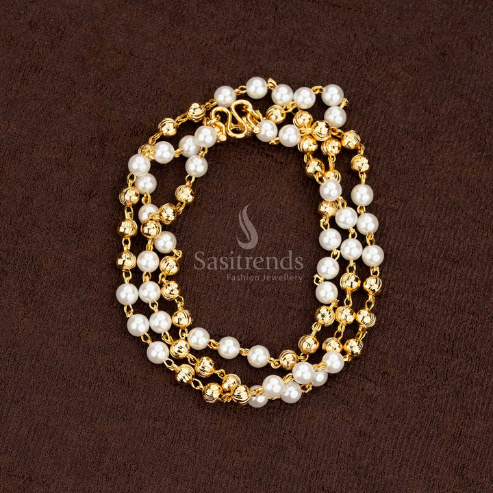Enchanting  Guaranteed One Gram Micro Gold Plated Pearl Chain Muthu Mala Design - Sasitrends