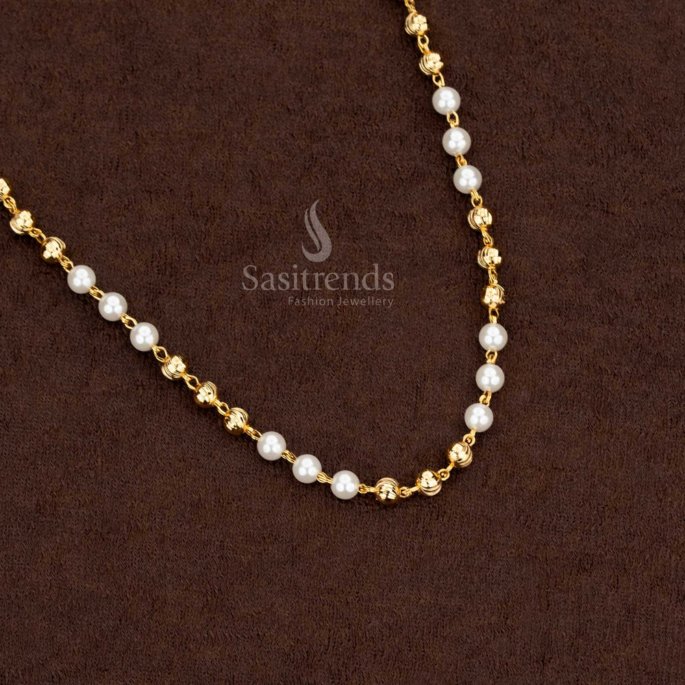 Micro gold plated pearl chain necklace in a traditional Muthu Mala design - Sasitrends