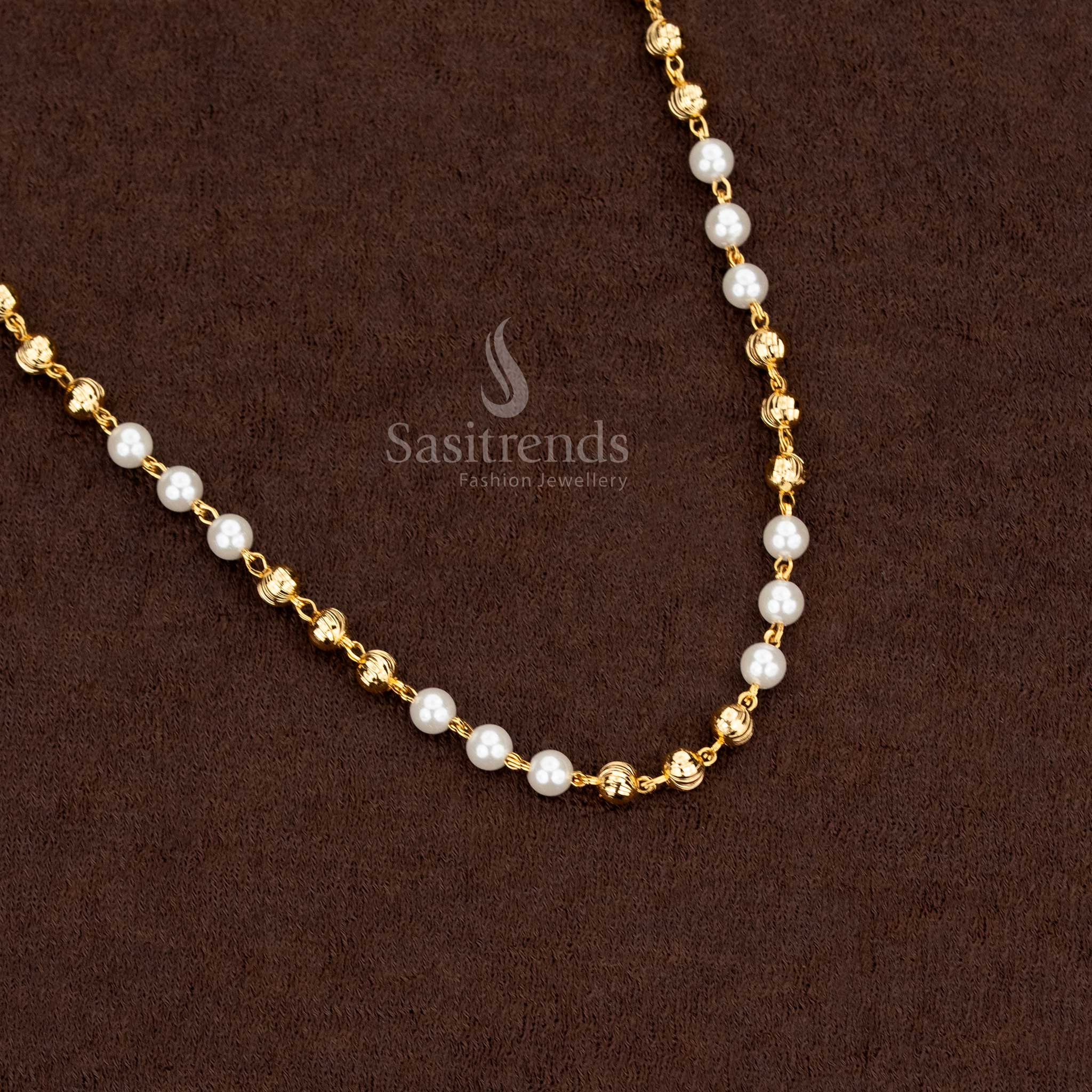 Micro gold plated pearl chain necklace in a traditional Muthu Mala design - Sasitrends
