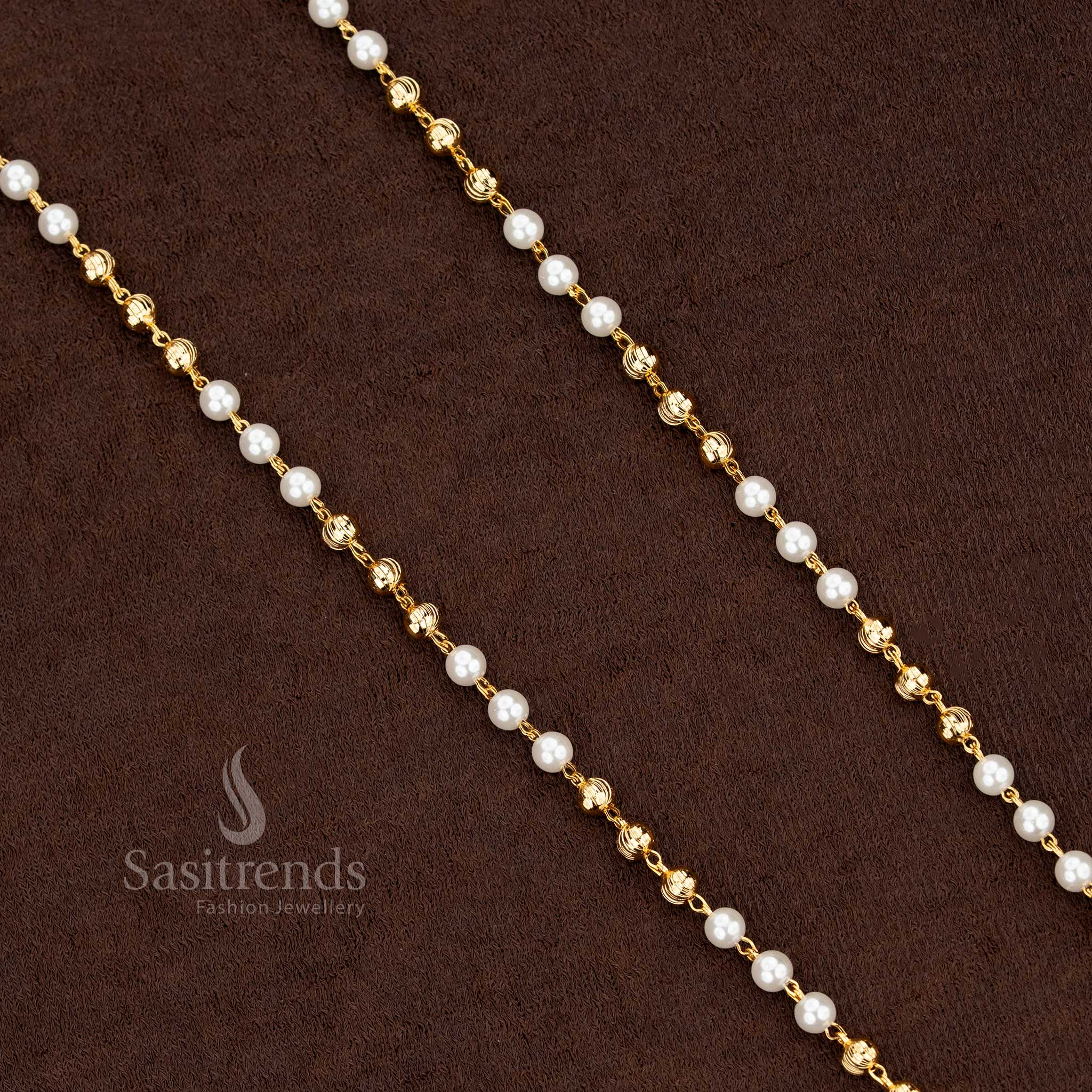Micro gold plated pearl chain necklace in a traditional Muthu Mala design - Sasitrends