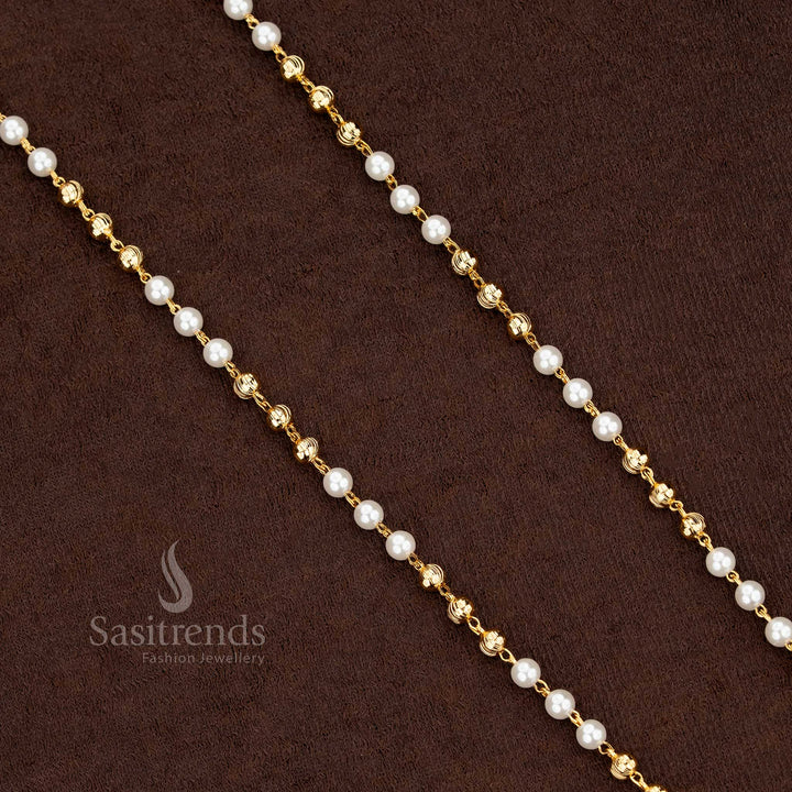 Micro gold plated pearl chain necklace in a traditional Muthu Mala design - Sasitrends