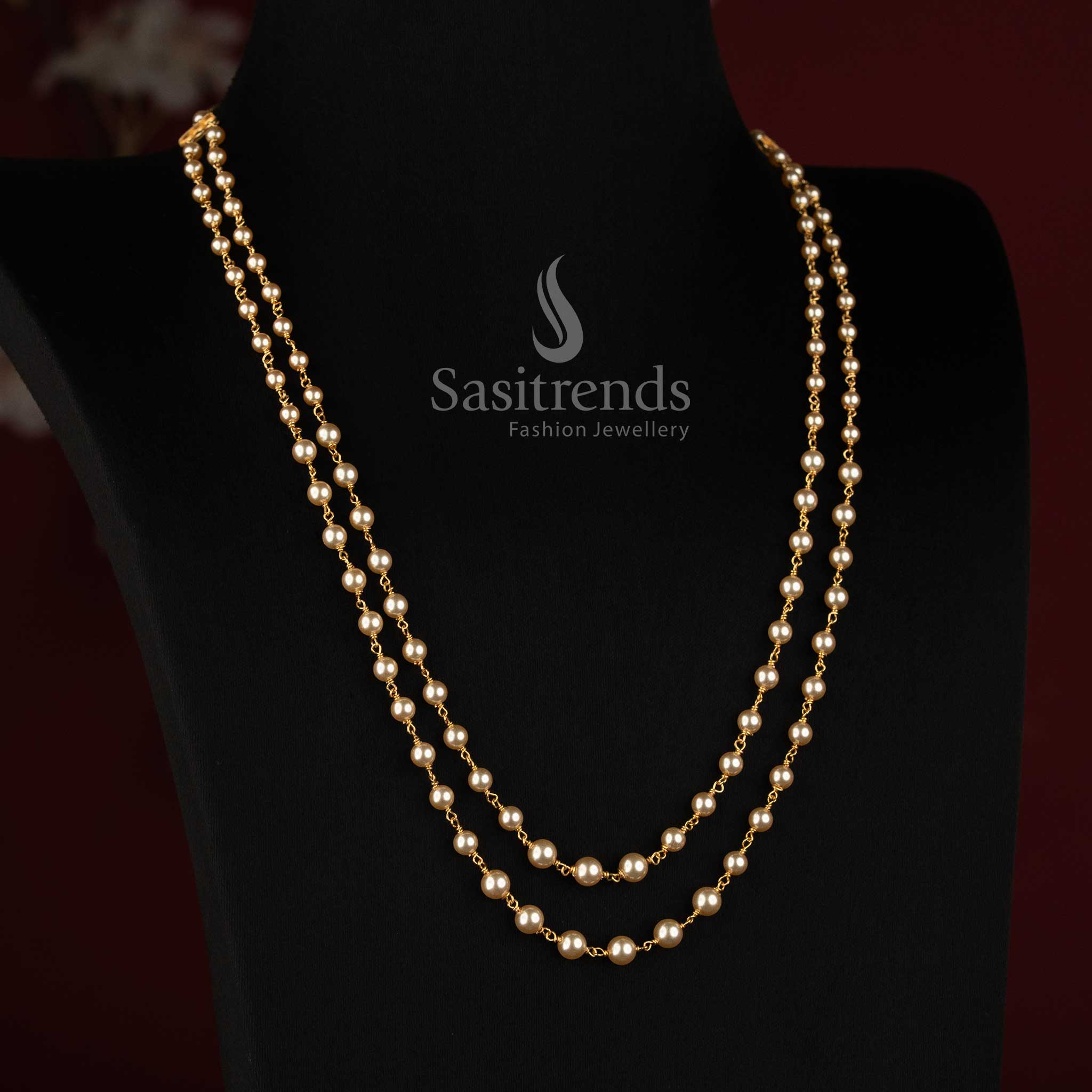 Micro Gold Plated Double-Round Pearl Chain Necklace for Women - Sasitrends