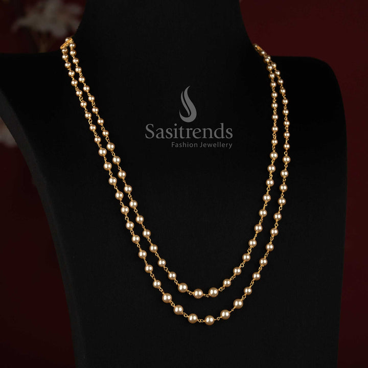 Micro Gold Plated Double-Round Pearl Chain Necklace for Women - Sasitrends