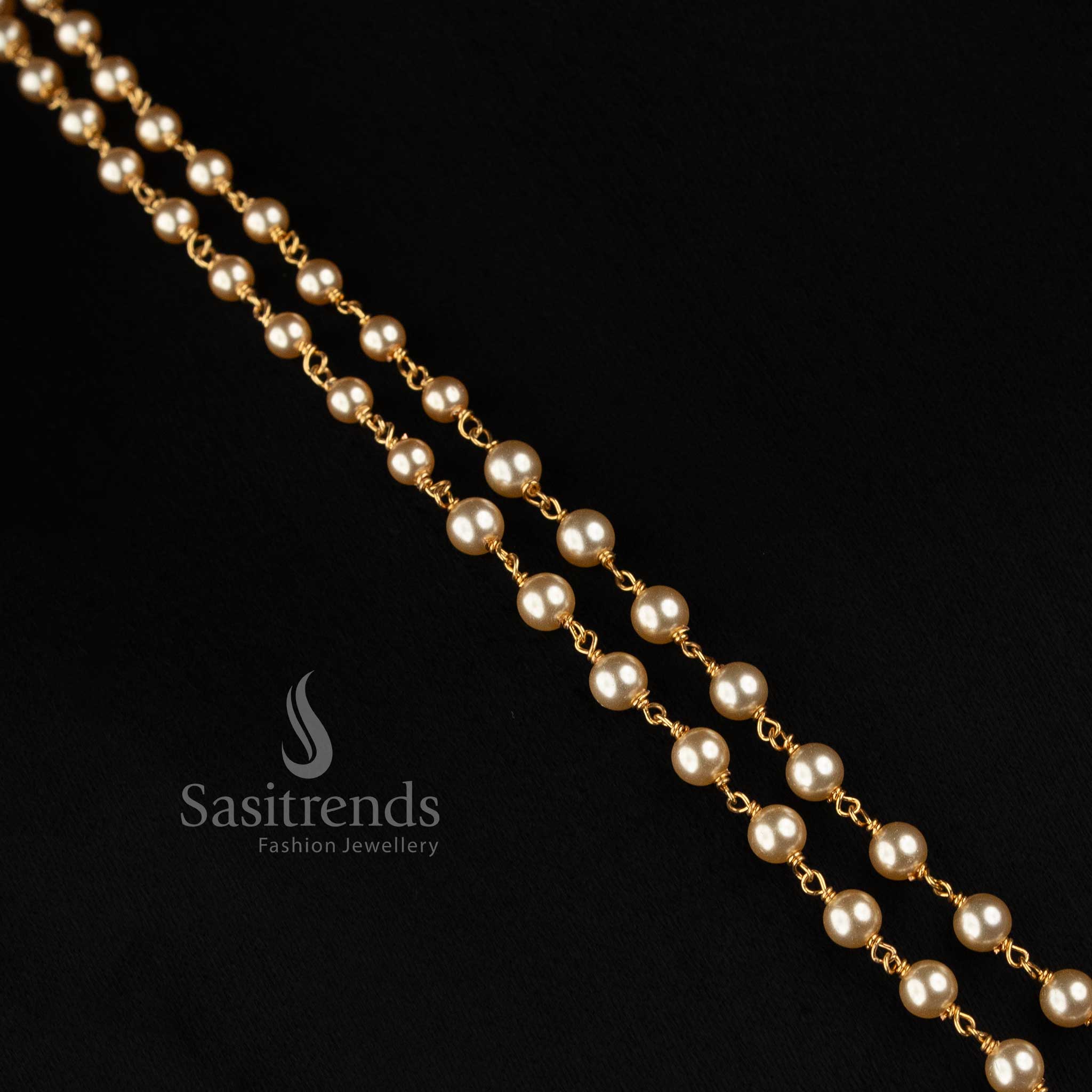 Traditional One Gram 24K Micro Gold Plated Double Layer Pearl Link Necklace - Sasitrends