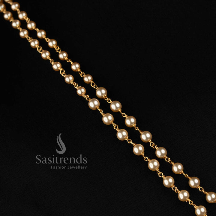 Traditional One Gram 24K Micro Gold Plated Double Layer Pearl Link Necklace - Sasitrends