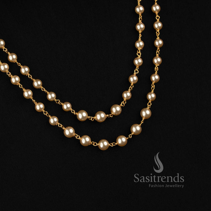 24K Micro Gold Plated Double Layer Round Pearl Chain Necklace for Women - Sasitrends