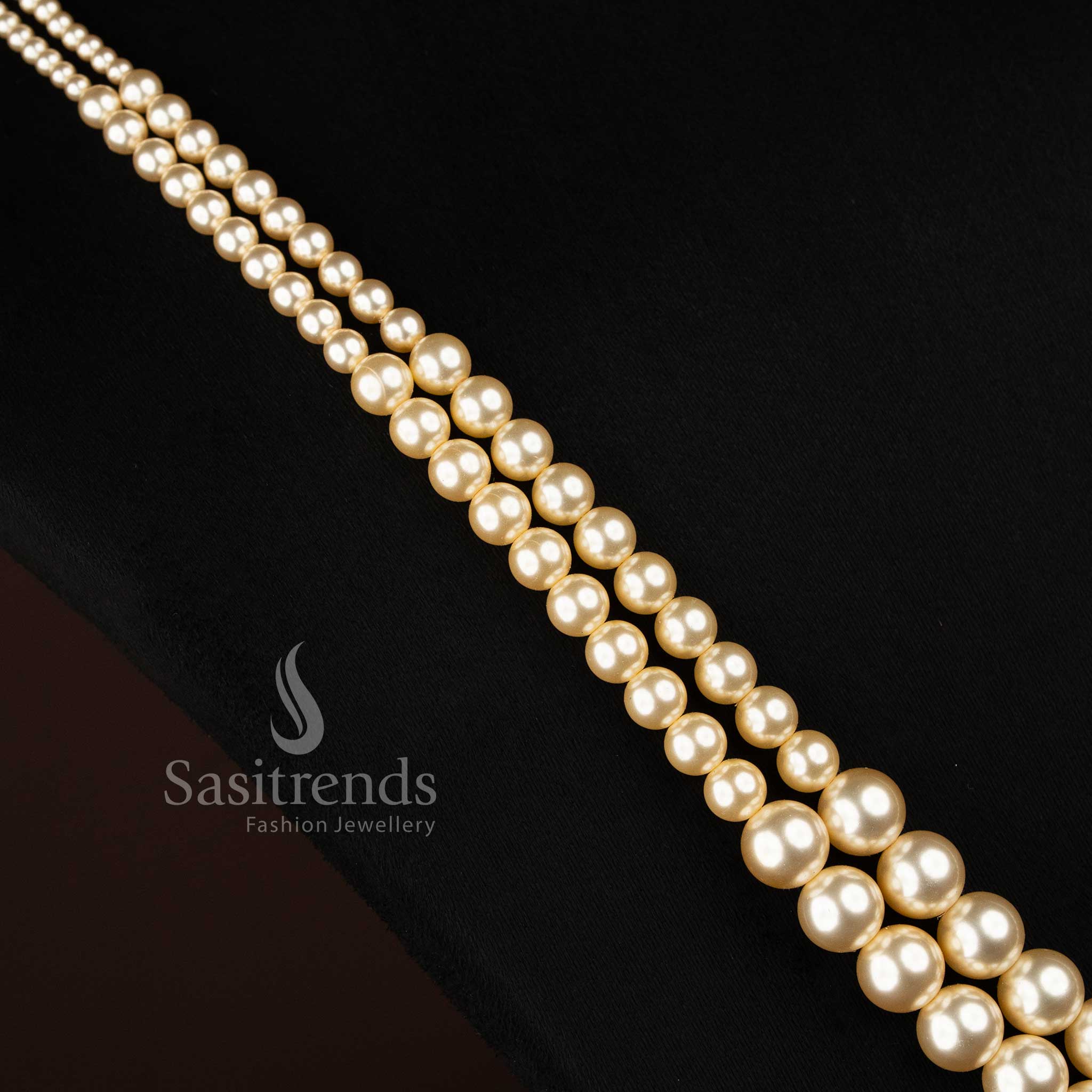 Guaranteed traditional wear one gram micro gold plated double layer pearl mala long necklace real gold look - Sasitrends