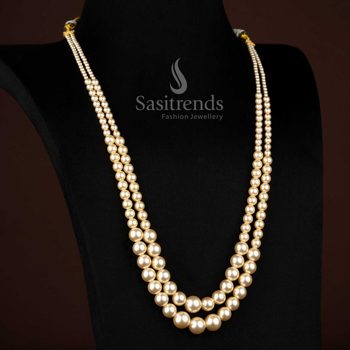 Delightful Traditional Wear 24K Micro Gold Plated Double Layer Pearl Mala Long Necklace Jewellery | Guaranteed