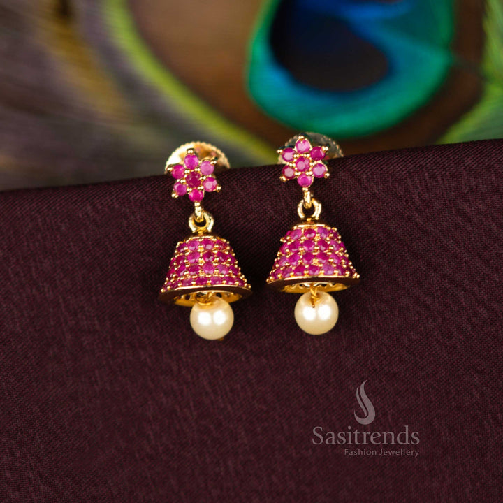 American Diamond Bell Jhumka Earrings with Gold Plating - Sasitrends