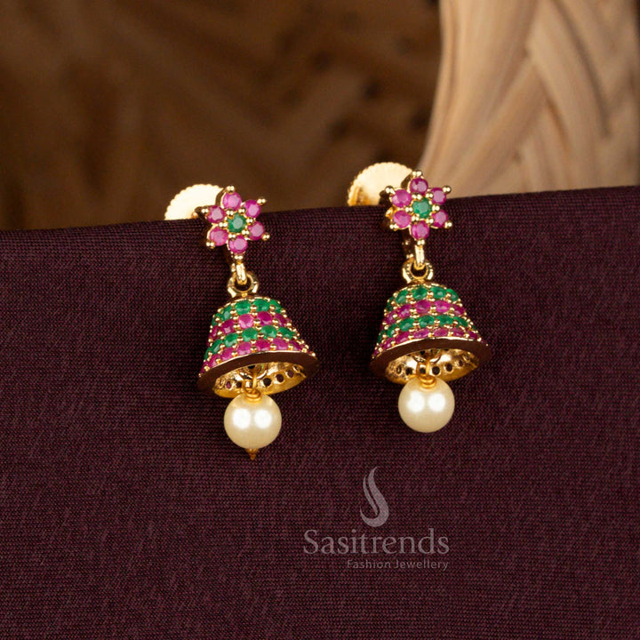 24K Gold Plated Bell Earrings with American Diamonds  - Sasitrends