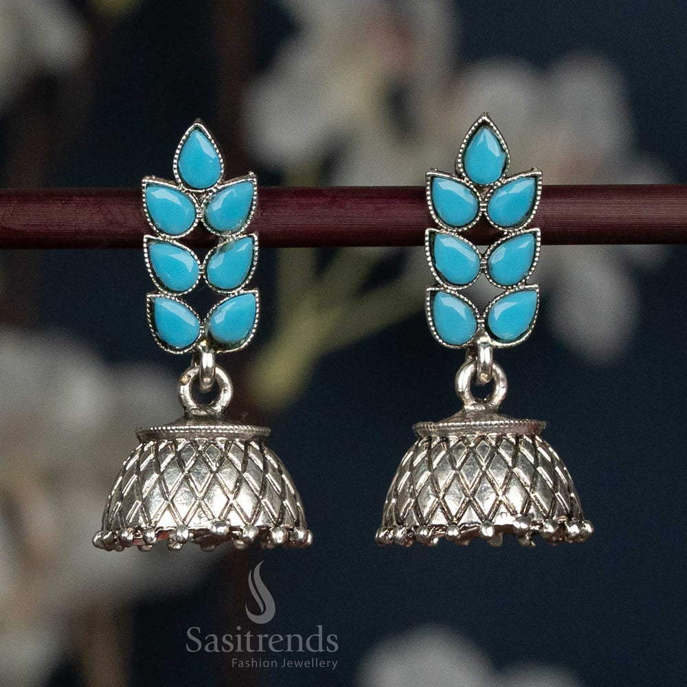 Artistic Oxidised Stones Earrings Featuring Sky-Blue Highlights In German Silver Finish, Ideal For Women’s Festive Styling And Trendy Indo-Western Looks – Sasitrends

