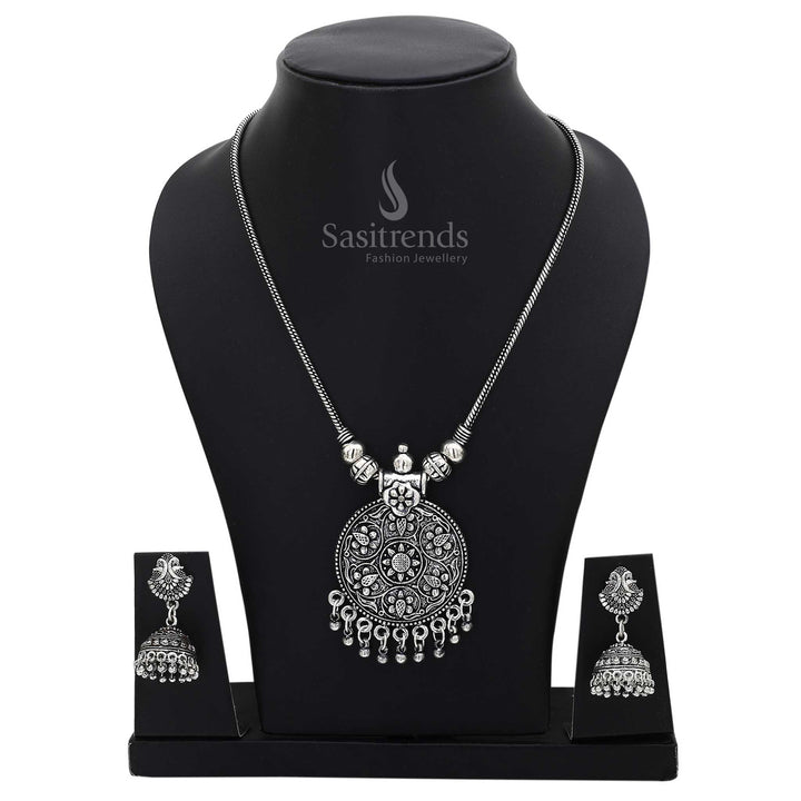 Oxidised Jhumka with Necklace Jewellery Set - Sasitrends