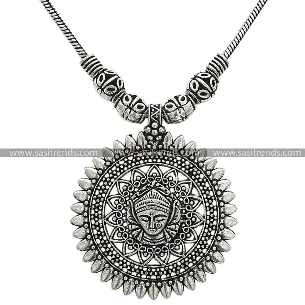 Traditional oxidised necklace featuring divine Durga emblem - Sasitrends
