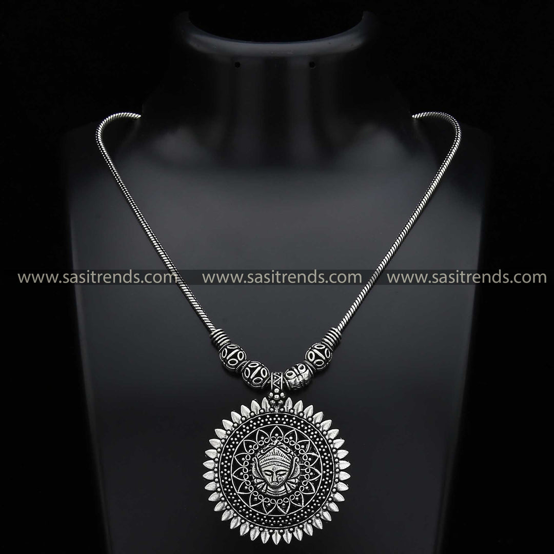 Oxidised necklace with Goddess Durga motif pendant - Sasitrends
