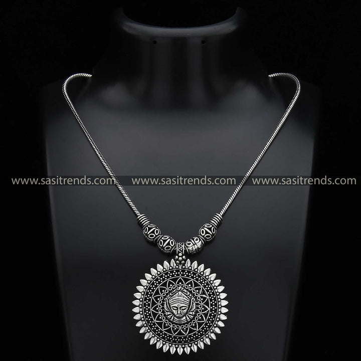 Oxidised necklace with Goddess Durga motif pendant - Sasitrends
