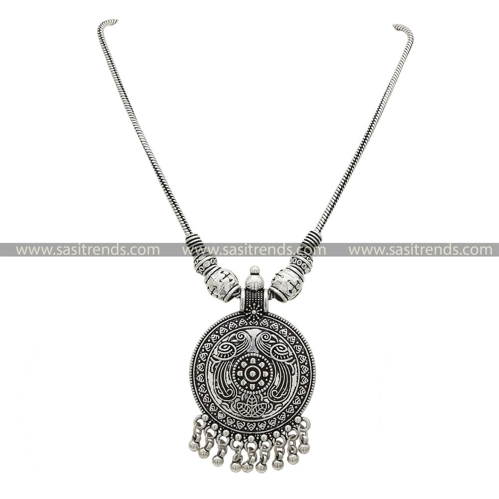 Traditional oxidised peacock design pendant necklace for saree and festive wear – Sasitrends