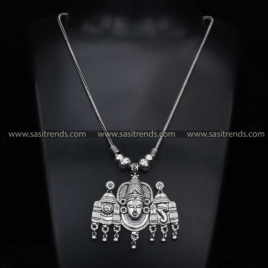 Oxidised pendant featuring Lord Balaji motif with intricate design details navarathiri special - Sasitrends