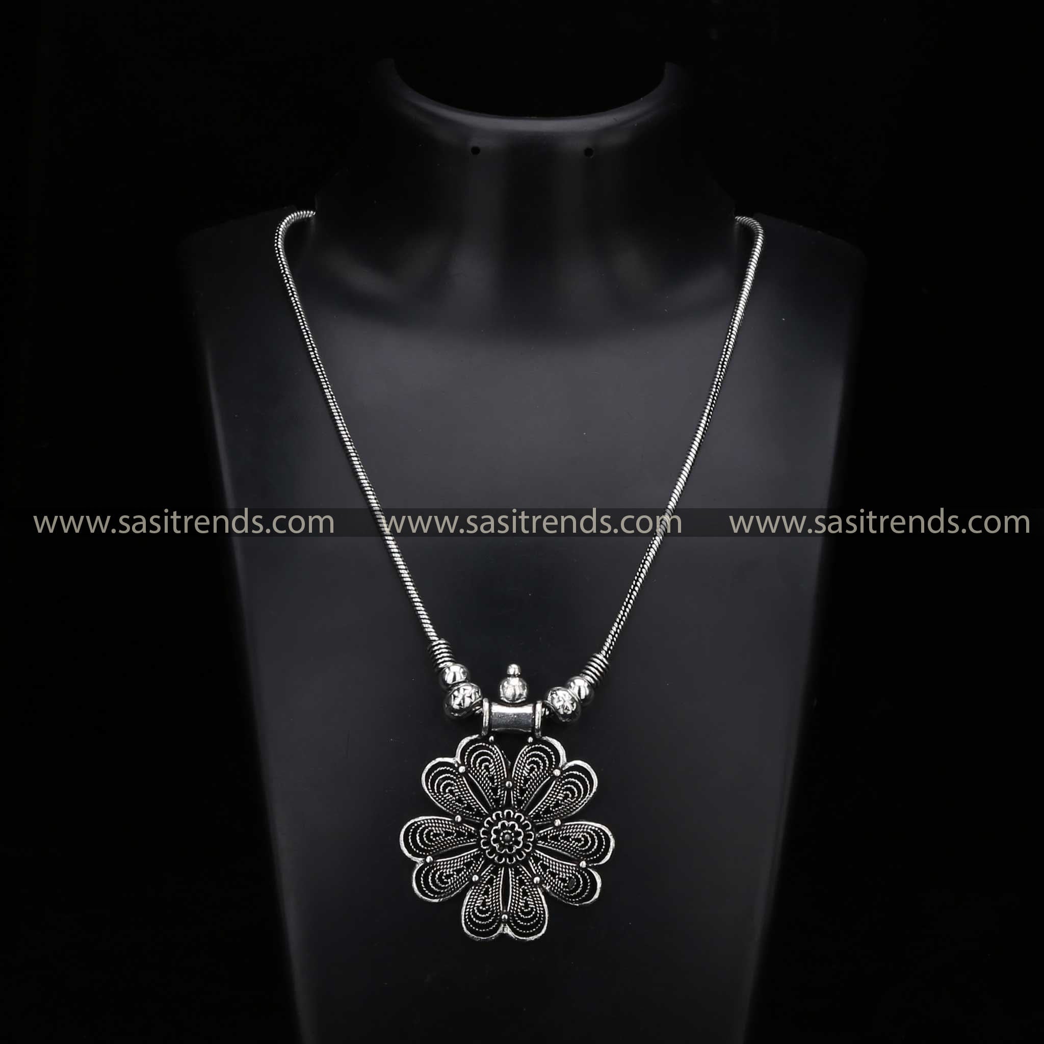 Latest oxidised necklace with detailed mandala pendant - Sasitrends