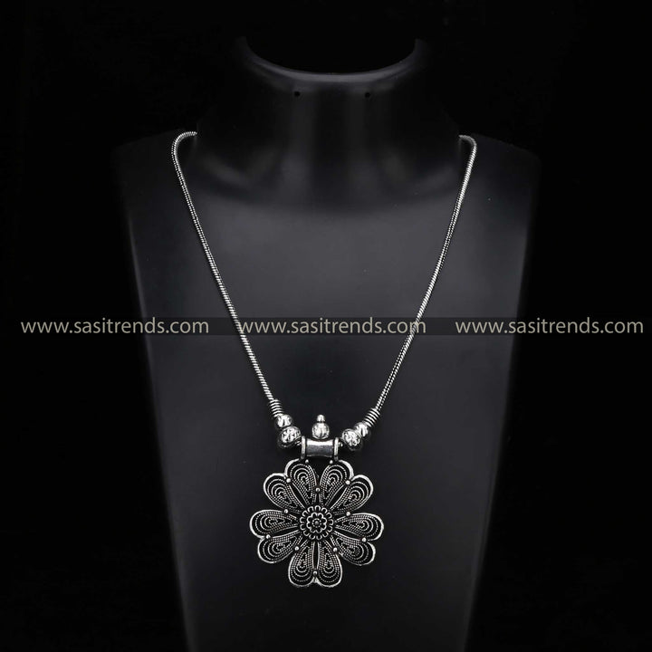 Latest oxidised necklace with detailed mandala pendant - Sasitrends