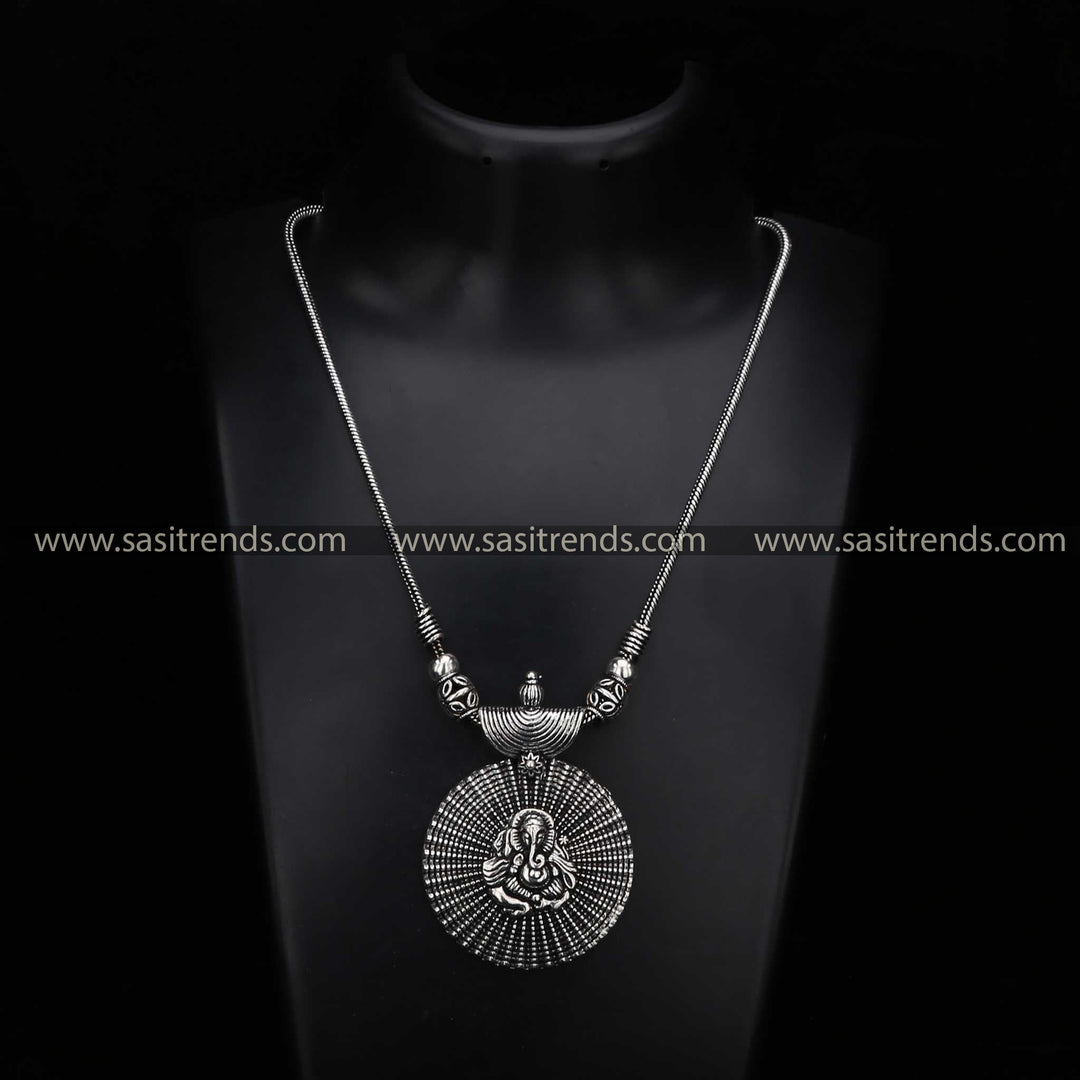 Oxidised Necklace with Lord Ganesha Motif Navarathiri Elegance - Sasitrends