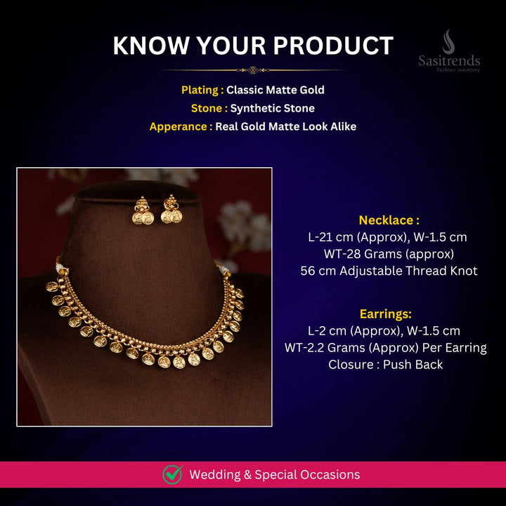 Classic matte gold plated Necklace Set Measurement Image - Sasitrends