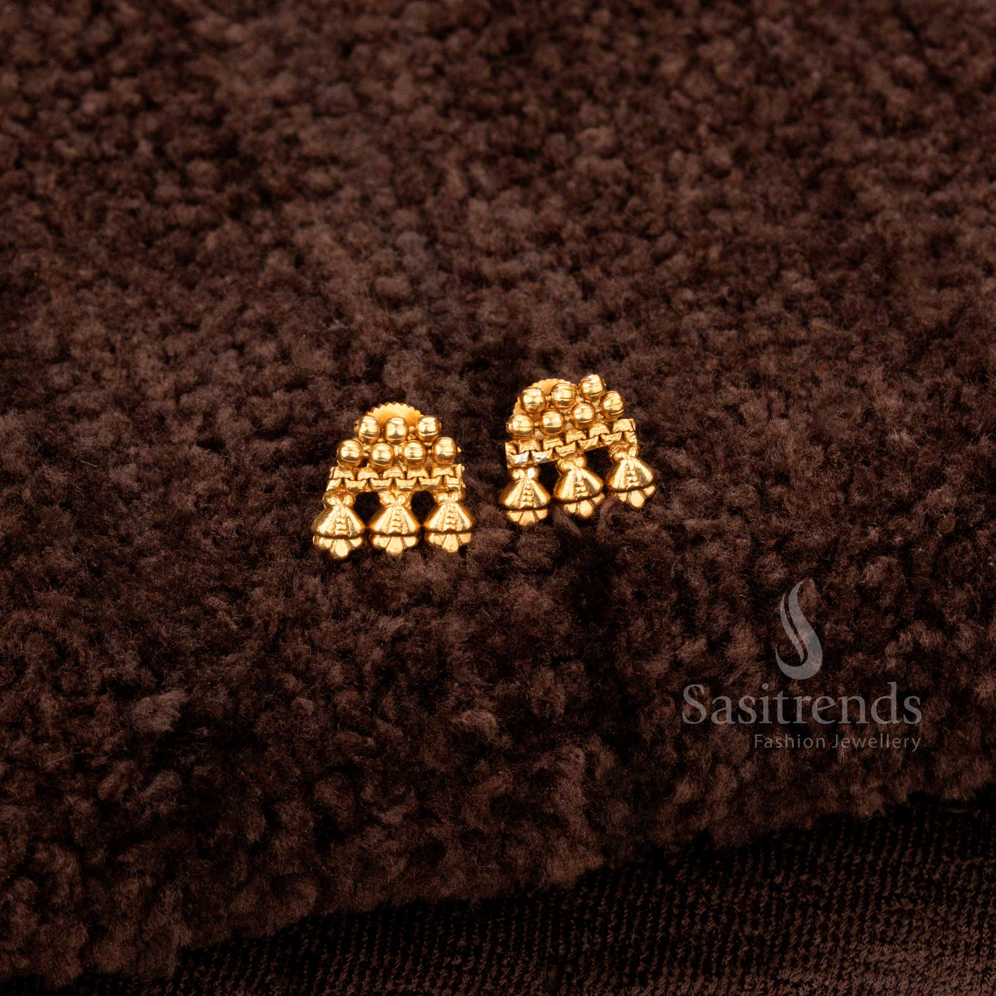 Charming matte gold traditional earrings set adorned with delicate floral and ball motifs perfect for cultural events and festivals - Sasitrends
