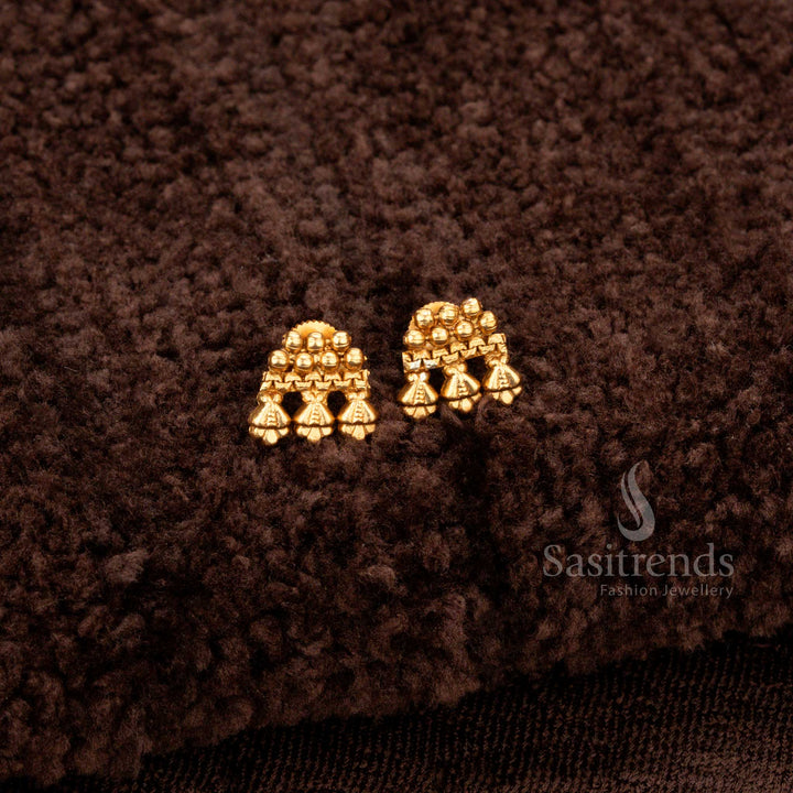 Charming matte gold traditional earrings set adorned with delicate floral and ball motifs perfect for cultural events and festivals - Sasitrends