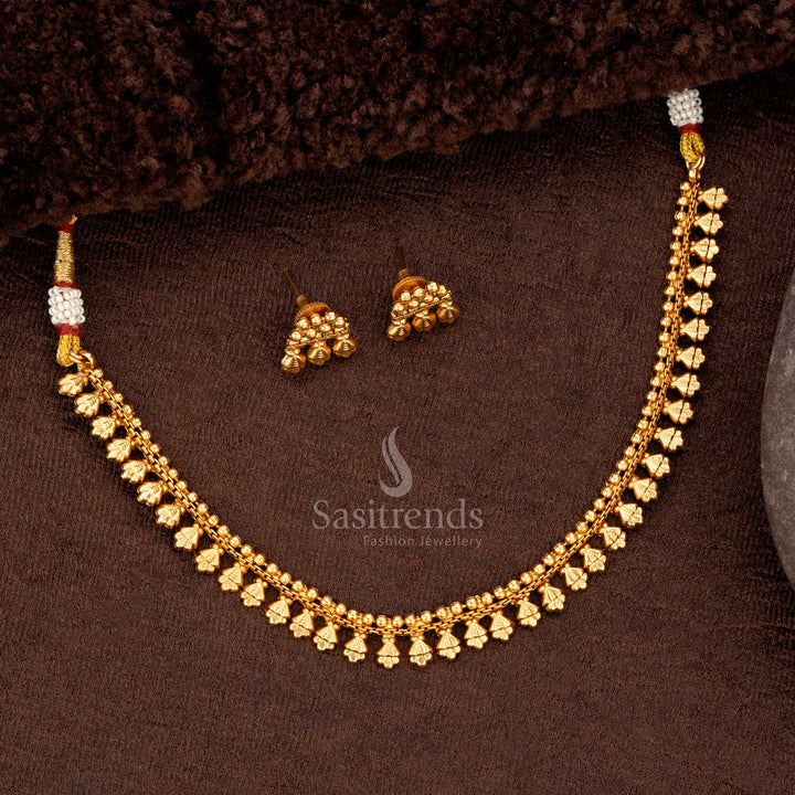 Gorgeous Classic Matte Gold-Plated Ball and Floral Motif Necklace Jewellery Set For Special Festivals - Sasitrends
