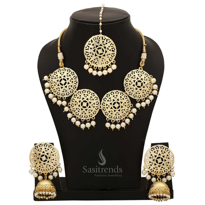 Sasitrends Pearl Fashion Jewellery Set - Antique Necklace with Earrings for Women and Girls (Big)