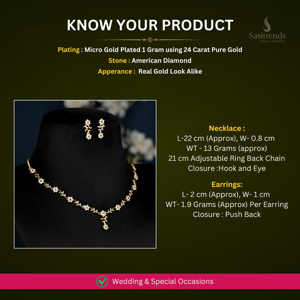American Diamond Micro gold plated Necklace jewellery set Measurement Image - Sasitrends


