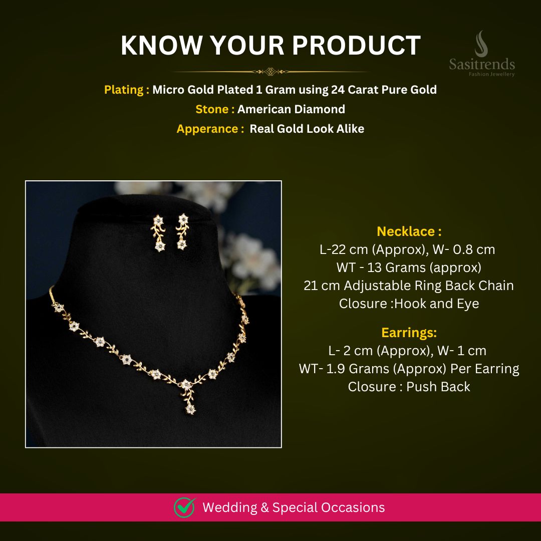 American Diamond Micro gold plated Necklace jewellery set Measurement Image - Sasitrends


