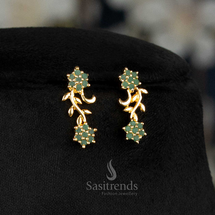 Verdant Green American Diamond Floral Vine Necklace Set With Micro Gold Plating, Luxury Statement Jewellery Perfect For Enhancing Ethnic Attire – Sasitrends