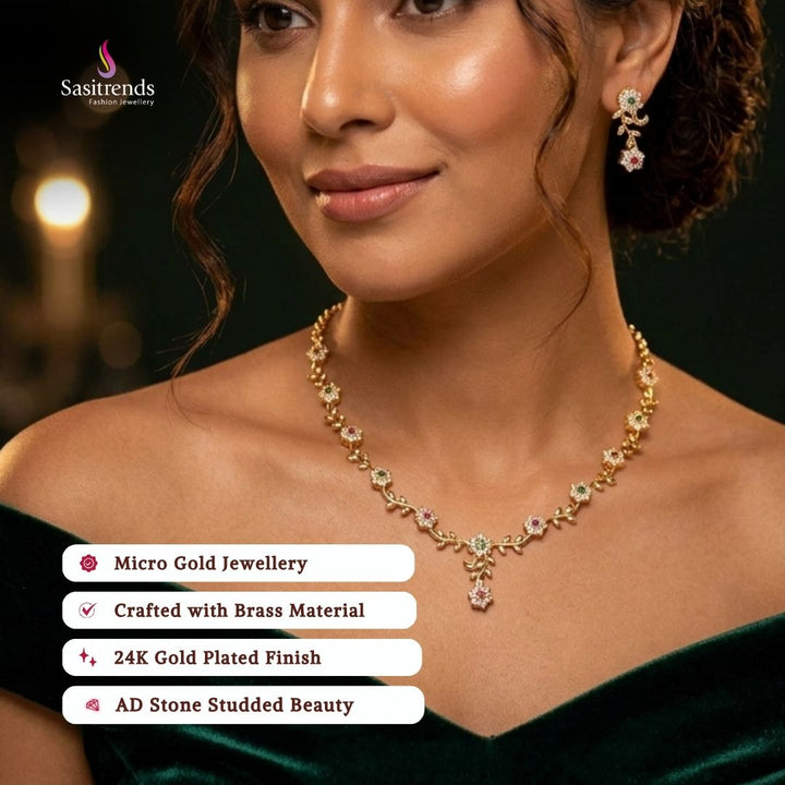 Guaranteed Micro gold plated AD stone necklace set model image - Sasitrends