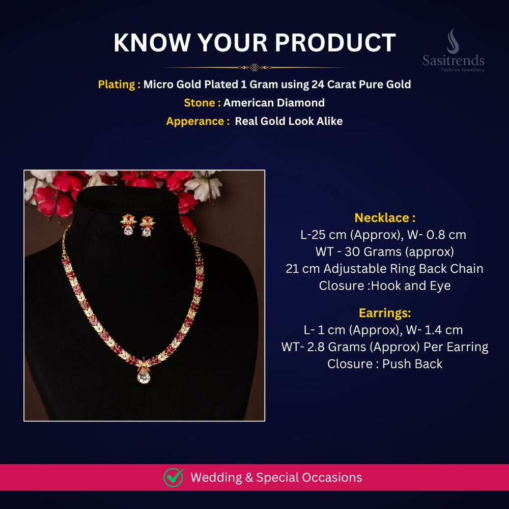 American Diamond Micro gold plated Necklace jewellery set Measurement Image - Sasitrends