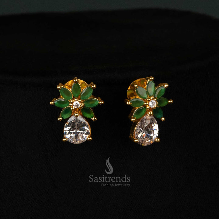 Charming earrings set with white-green tones, marquise stones, gold plating, and intricate leaf patterns - Sasitrends
