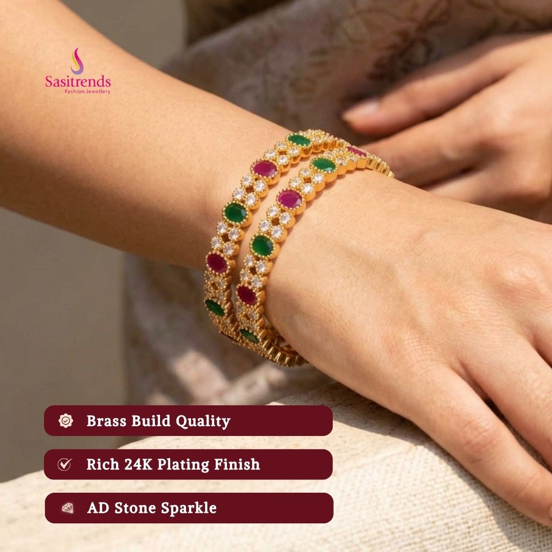 Guaranteed Micro gold plated AD stone bangles model image - Sasitrends