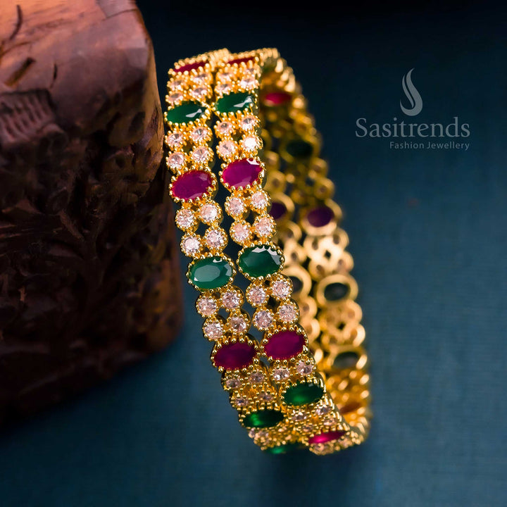 Luxurious micro gold Multi AD bangles, finely handcrafted with premium stones, a breathtaking party wear traditional jewellery piece for women - Sasitrends