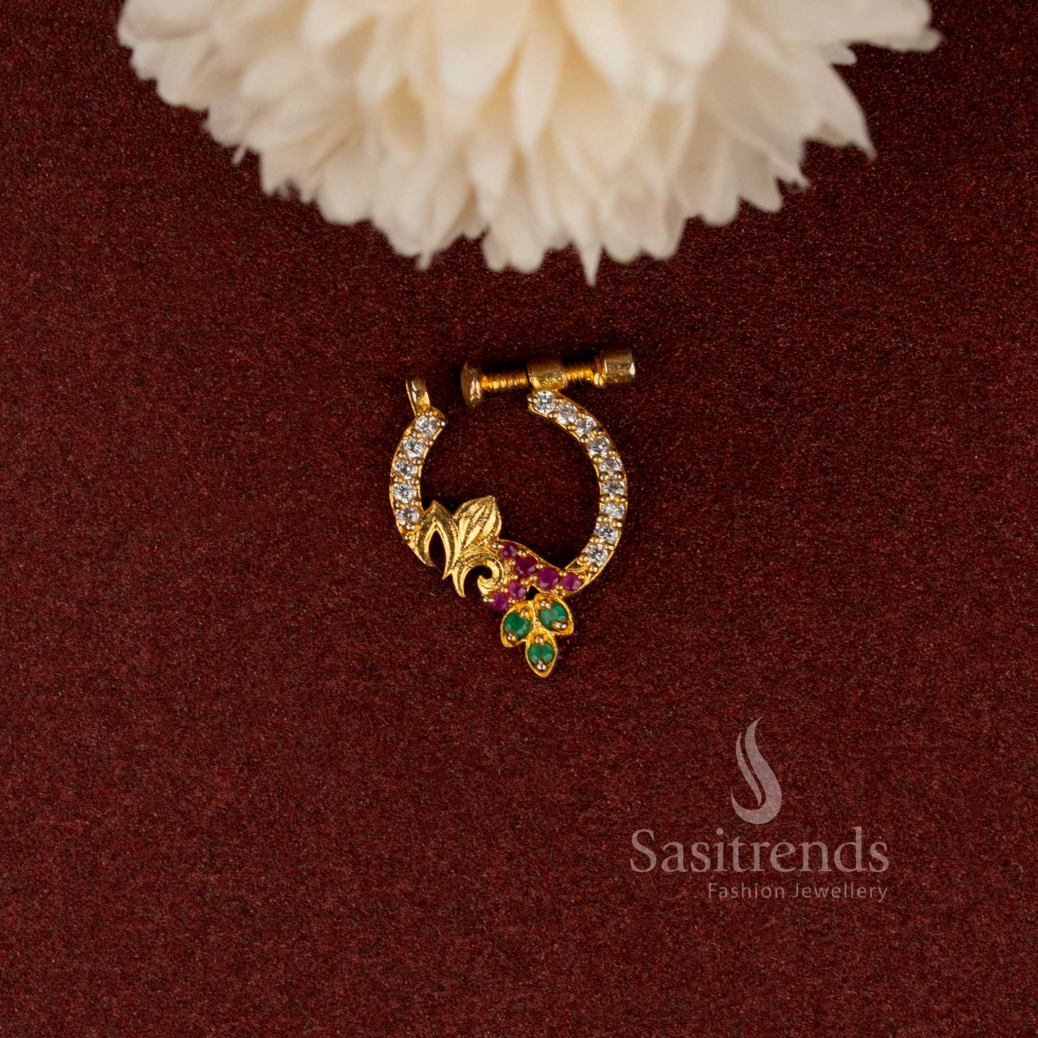 Elegant floral gemstone Nath with sparkling AD stones for traditional wear - Sasitrends