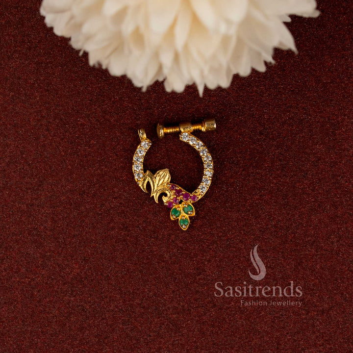 Elegant floral gemstone Nath with sparkling AD stones for traditional wear - Sasitrends