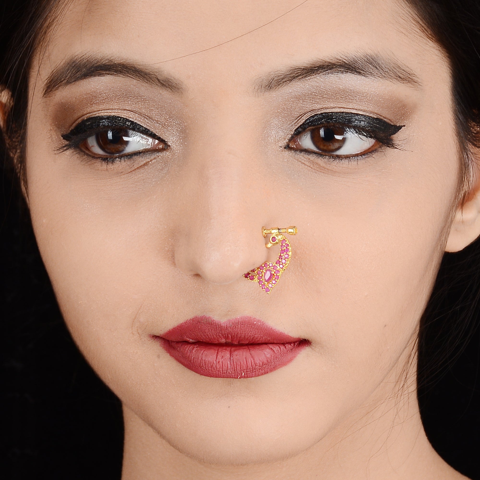 Traditional peacock gemstone nosepin for weddings, festivals and special occasions - Sasitrends