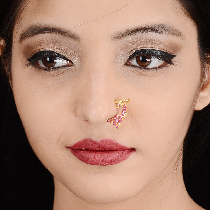 Traditional peacock gemstone nosepin for weddings, festivals and special occasions - Sasitrends