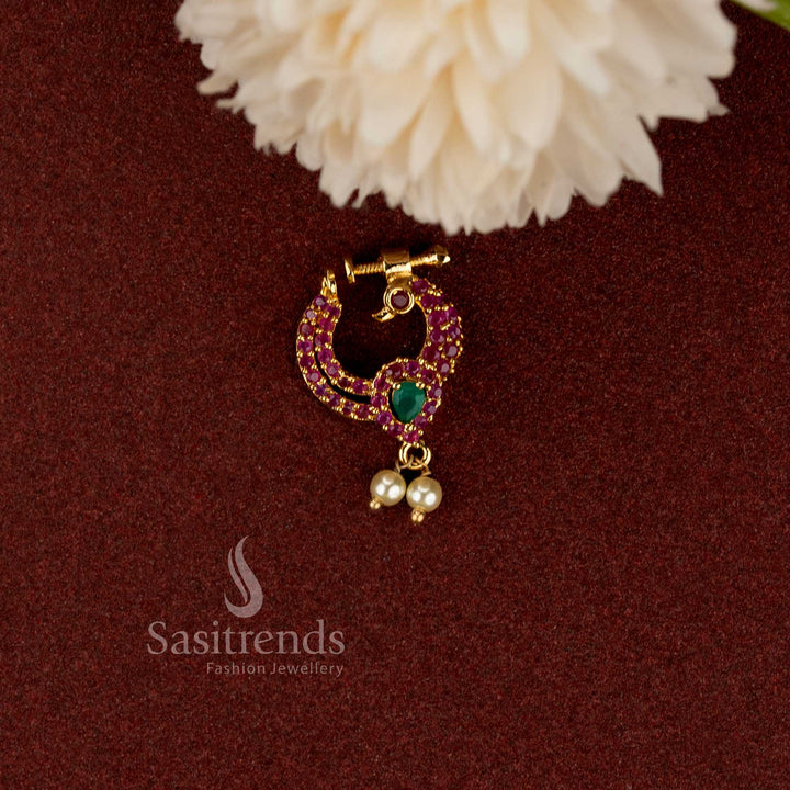 Elegant American Diamond gold plated non-piercing nose jewellery for women - Sasitrends