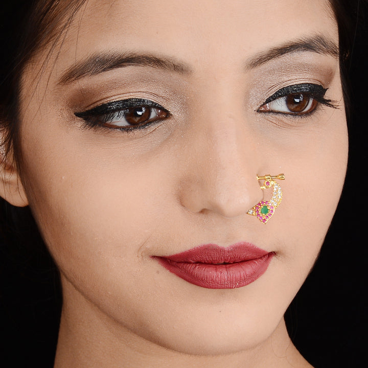 Elegant peacock Nath with sparkling American Diamond and gemstone accents - Sasitrends