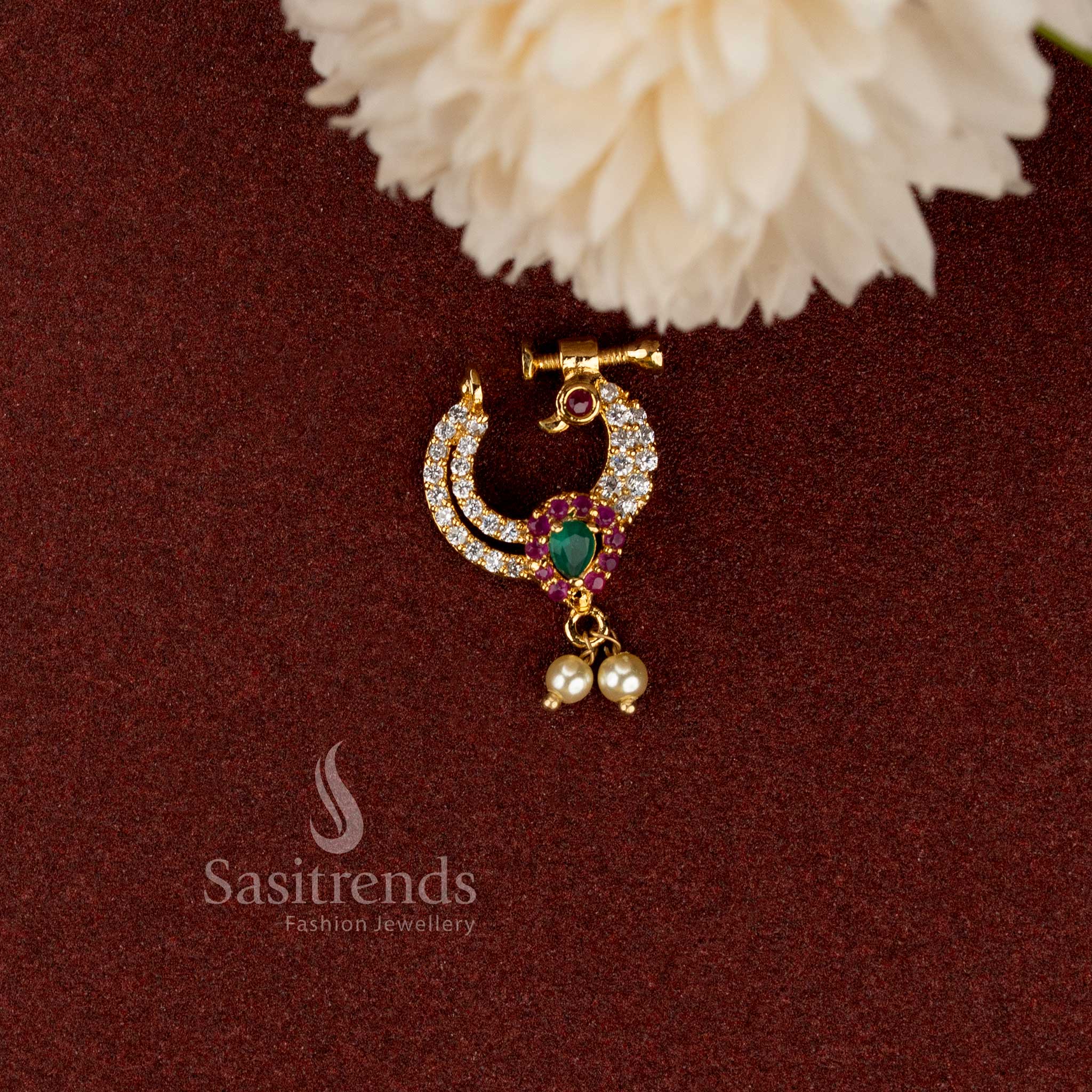 Elegant American Diamond gold plated non-piercing nose jewellery for women - Sasitrends