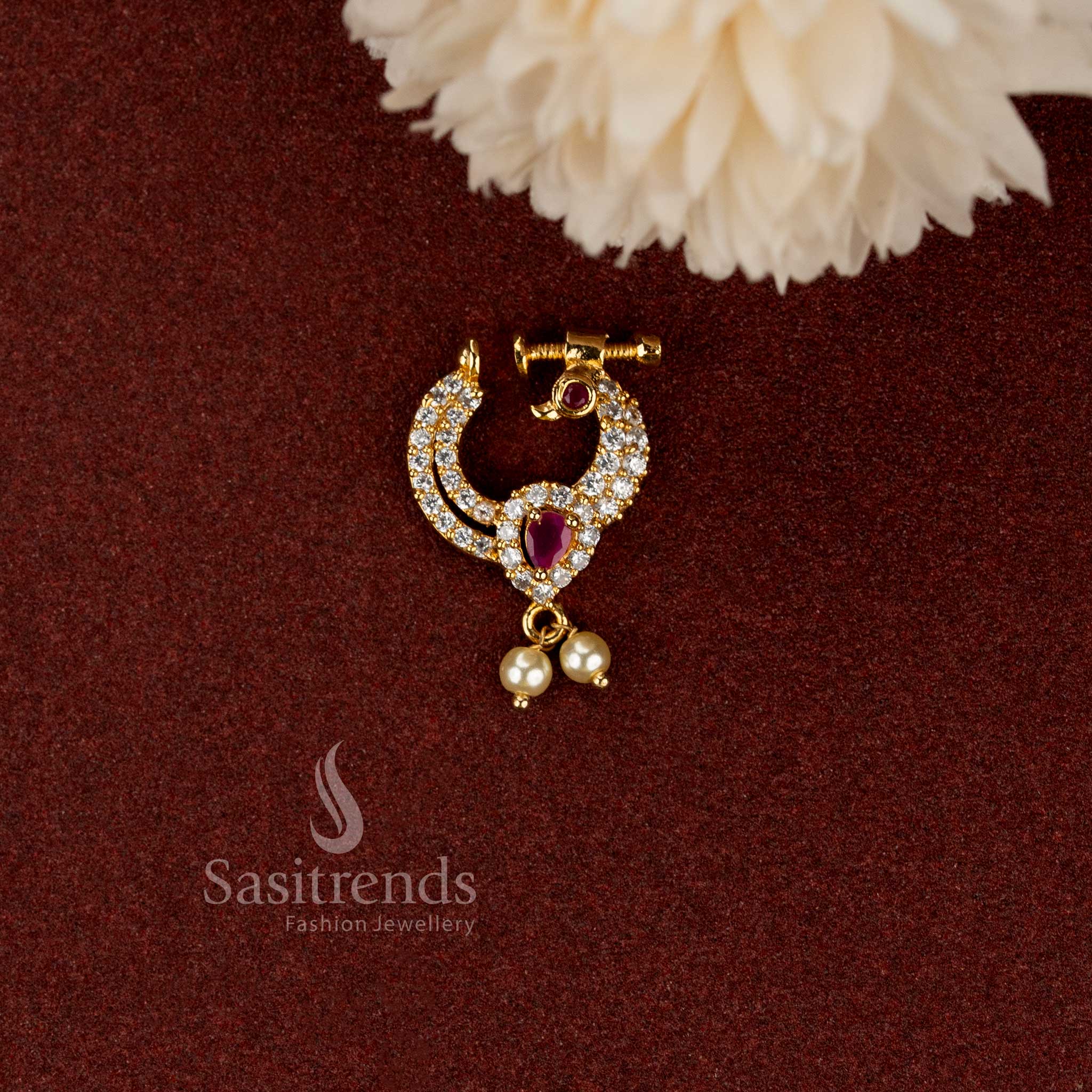 Elegant American Diamond gold plated non-piercing nose jewellery for women - Sasitrends